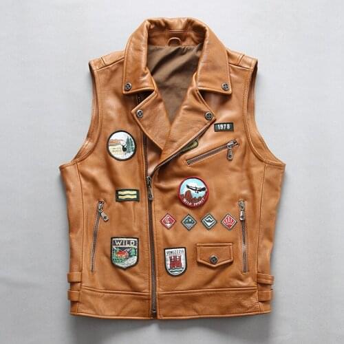 2020 New Men Rock Cow Leather Vest Fashion Multi Labeling Motorcycle Leather Vests Jacket M-4XL