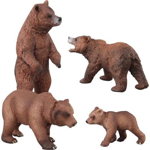 4pcs/set Wild Zoo Animal Brown Bear Model Figures Toys PVC Simulation Parent Family Bear Decorate Collection Toys for Children