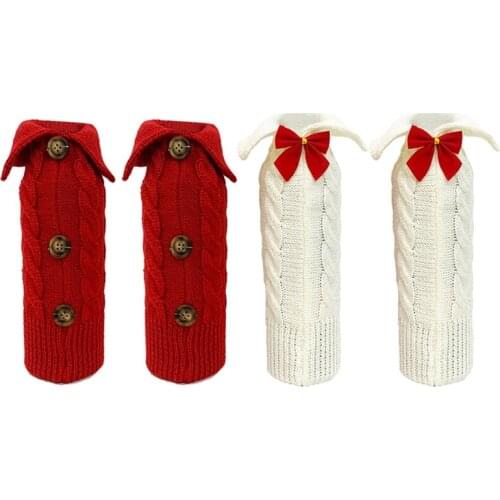 4 Pcs Christmas Wine Bottle Cover Bags Knitted Wine Sweaters Cover Dress for Xmas Dinner Table Home Decorations