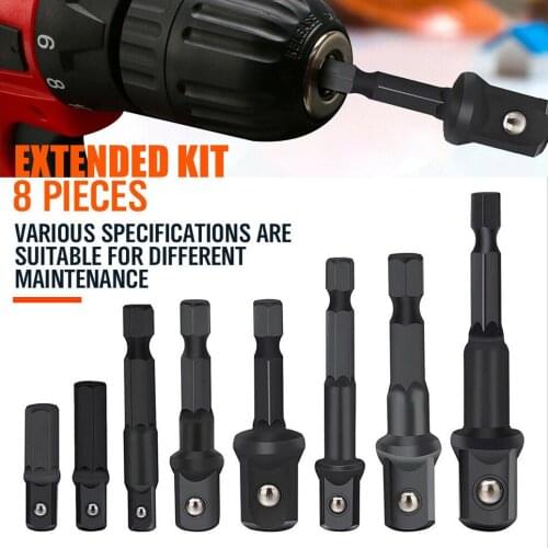 8pcs 1/4" 3/8" 1/2" Power Drill Sockets Adapter Set Hex Shank Vanadium Steel Impact Driver Electric Home Tool Parts