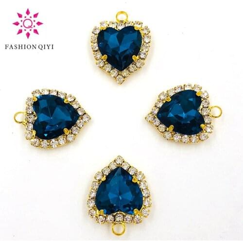 Free shipping 12mm Peacock blue heart shape gold base single loop Crystal button flatback sew on rhinestones diy Accessories