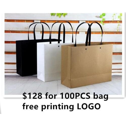 Free Printing Monochrome LOGO 100PCS/LOT 2019 New Style Paper Bag/Party Gift Packing Classical Style With Thicken Handle