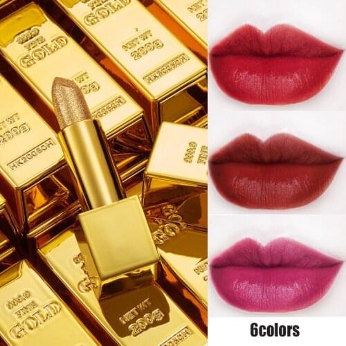 Glitter Lipstick Moisturizing Makeup Velvet Matte Gold Lipstick Waterproof Lipstains Sexy Shiny Red Cosmetics Lip Gloss 1pc