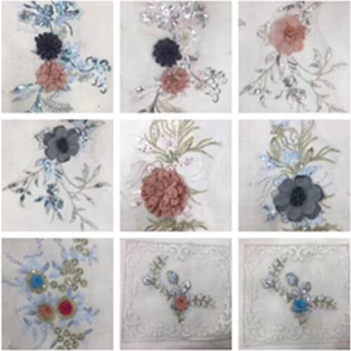 Handmade 3D embroidery sequined lace flower applique,sequined flower applique,XERY191025B