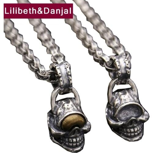 One eyed skull Pendant 100% Real 925 Sterling silver Necklace Pendant Jewelry bijoux femme 2020 New Arrival dije de plata 925 P7