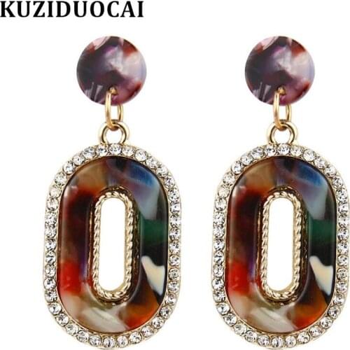 Kuziduocai 2019 New Fashion Jewelry Punk Bohe Zircon Acrylic Acetate Fibre Oval Statement Drop Earrings For Women Brincos E1393