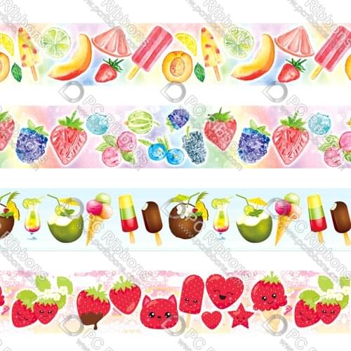 16-75MM Cartoon Summer Fruit&Ice Printed Grosgrain&Satin Ribbon DIY Handmade Materials Christmas Wedding Gift Wrap Tape 50yards