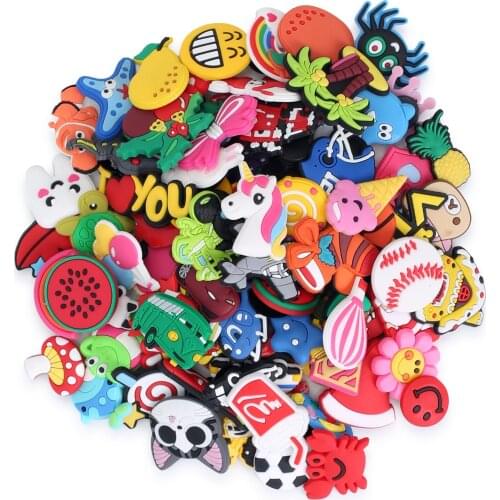 Hot Sale 30-50-100Pcs Mixed Cartoon Random Different Shoes Charms Fit Croc Shoes/Wristbands Children Party Birthday Gift