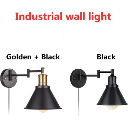 Loft Industrial Wall Light Iron Wall Lamp E27 Sconce Lights Home Decor Lighting Fixtures AC85-265V Black Golden