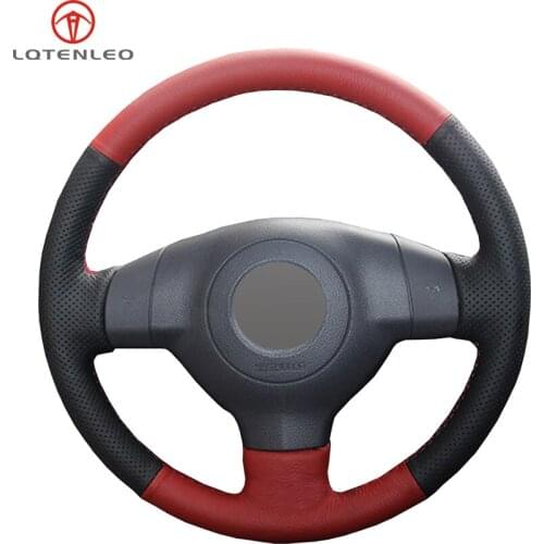 LQTENLEO Black Red Leather Car Steering Wheel Cover For Suzuki SX4 2006-2013 Swift 2005-2011 Splash Alto 2007-2015 Opel Agila