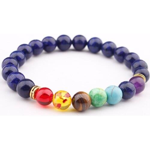 Best Selling Explosions Natural Lapis Lazuli Stone Beads Charm Fashion 7 Chakra Healing Lava Yoga Aura Prayer Bracelet
