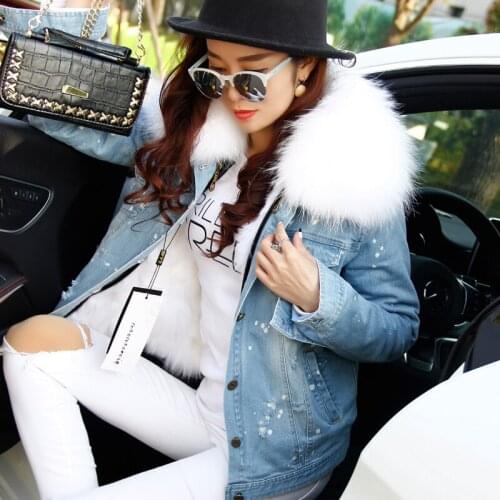 MAOMAOKONG genuine fox fur warm detachable liner, raccoon fur collar fur winter jacket
