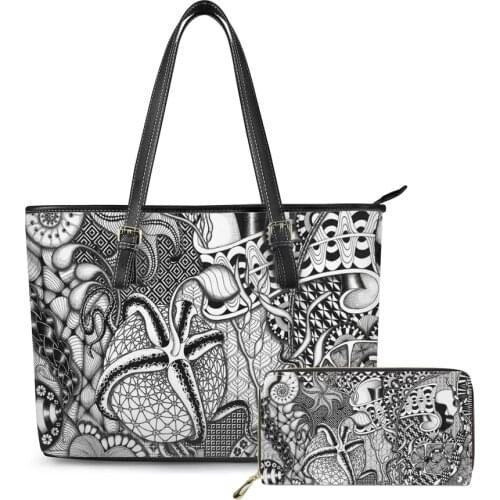 Fashion Large Travel Shoulder Bag custom Boho Polynesian Traditional Tribal Printed Pu Leather Womens Designer Handbags purse