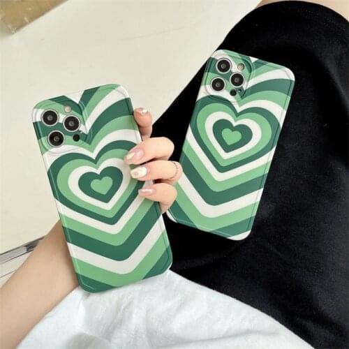 Fashion Green Love Heart Painting Phone Case For iphone 12 mini 7 8 plus X XR XS Max SE 2020 11 Pro Max Back Cover IMD Soft Capa