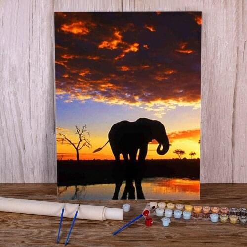 Landscape Elephant Animal Coloring By Numbers Painting Package Acrylic Paints 40*50 Boards By Numbers Wall Handicraft