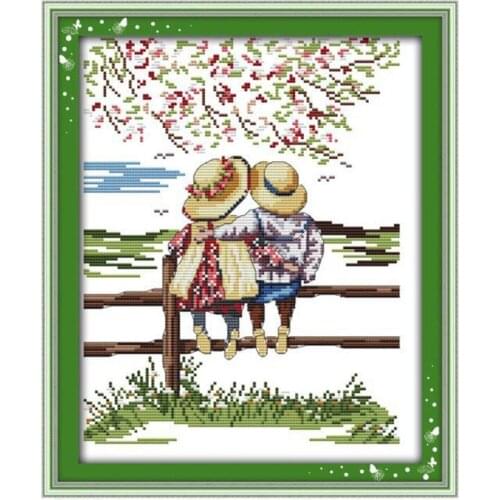 DIY Hand Knitting Count Cross Stitch Set Embroidery Set 11CT Couple To See The Landscape Pattern Cross Stitch 36 * 43 Cm Home De
