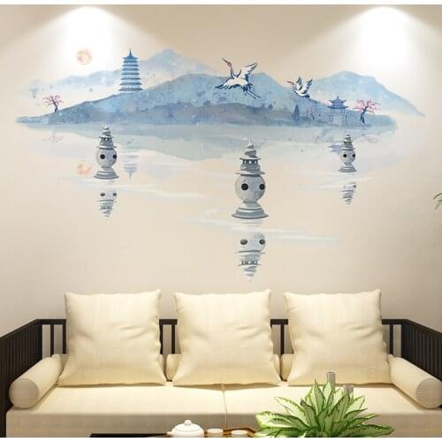 Chinese Style Lanscape Wall Stickers Vintage Living Room Home Office Decor Wallsticker Self Adhesive Wallpaper Decoration Art