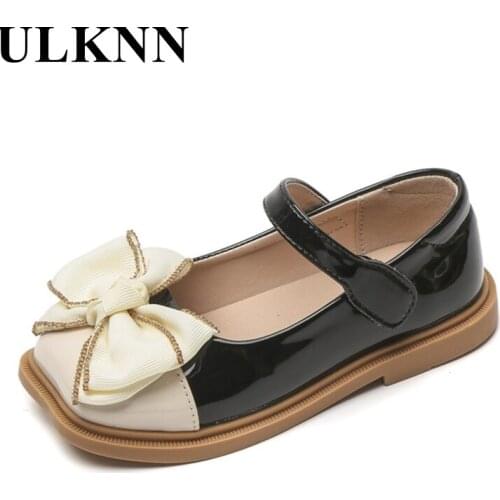 Princess Girls Shoes Fall 2021 New Black Leather Shoes Soft Bottom Children Shoes Aureate Bowknot Students With Flat Shoes