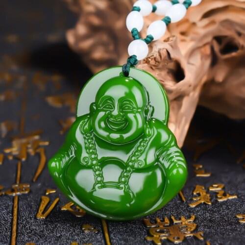 Natural Green Jade Big belly Laughing Buddha Pendant Necklace Jewellery Fashion Accessories Hand-Carved Gifts Sweater Chain NEW