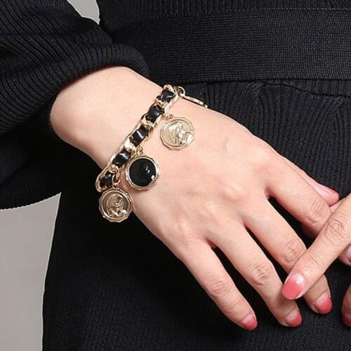 Punk Miami Cuban Cold Wind Alloy Witch Decoration Geometric Portrait Gothic Round Tassel Pendant Bracelet Women Wholesale