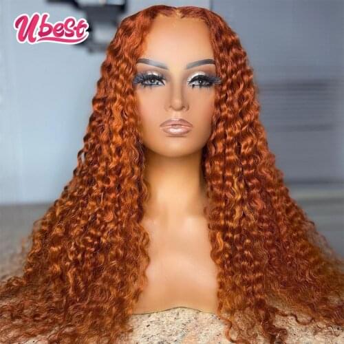 Ubest Orange Color Water Wave Lace Front Wig Peruvian Virgin Human Hair Colored Lace Frontal Wigs Whole Sale Price for Women
