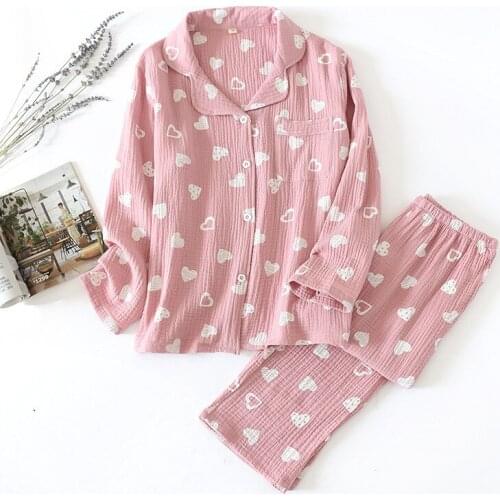 Full cotton long sleeve trousers set new autumn winter pajamas for women love print ladies pijama night suit loose home clothes
