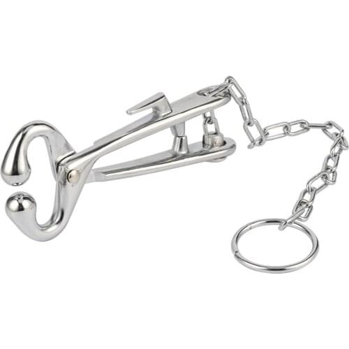Cattle Nose Plier with Chain Stainless Steel Cow Traction Clamp Cow Nose Fixed Nose Bovine Piercing Device Drilling Tool