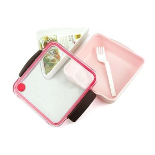 Kitchen Tableware PP plastic color portable square Japanese Two compartment food microwave heated seal Lunch Box with spoon