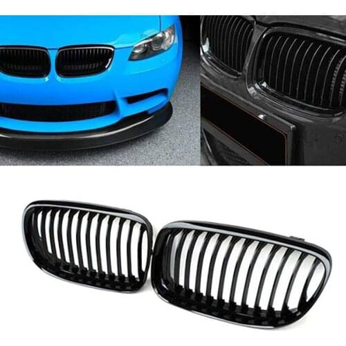 2Pcs Car Front Hood Kidney Grille Grill Mesh Bright Black Racing Grills For-BMW E90 E91 325I 328I 335I 2009-2011