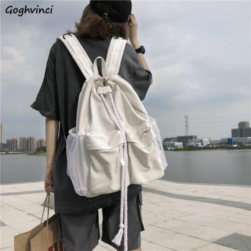 Backpacks Women Canvas Patchwork Drawstring Solid Harajuku Leisure All-match Travel Bags Unisex Retro Students Modern Backpack