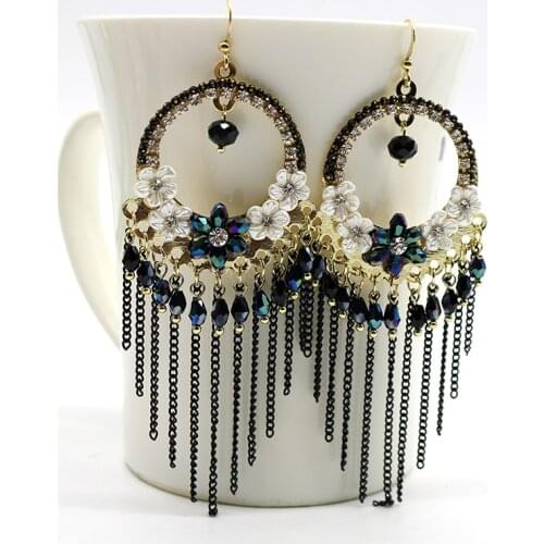 New Flowers Big Round Tassel Earrings 2020 Cute Crystal Beads Drop Long Earrings For Women Wedding Party Fashion Jewelry