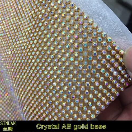 SINUAN Rhinestone Mesh Hot-Fix Crystal Glass Crystal Ab Rhinestone Decorations Gold Decorative Stones Garment Beads For Clothes