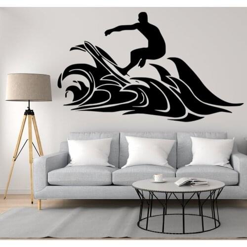 Vinyl Beach Surfer Ride In Wave Wall Sticker Decal Surfing Sports Sticker Home Living Room Art Decoration Removable A003122