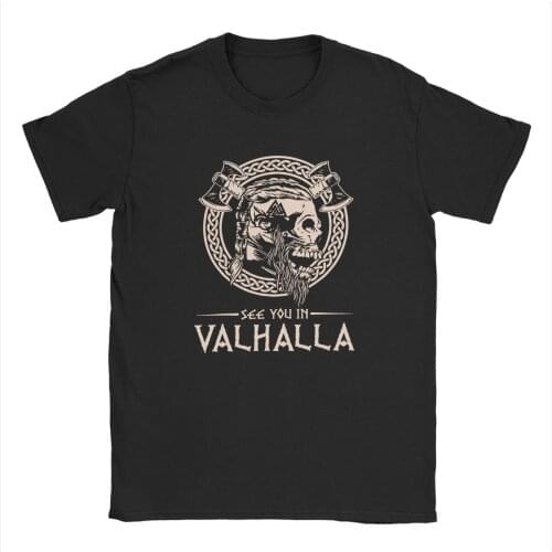 Vintage See You In Valhalla Thor Vikings Ragnar Rising Walhalla Wodan Valknut Odin T-Shirts for Men 100% Cotton T Shirt Tees