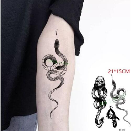 Waterproof Temporary Tattoo Sticker Big Skull Snake Fake Tatto Flash Arm Tatoo Leg Body Art for Women Men