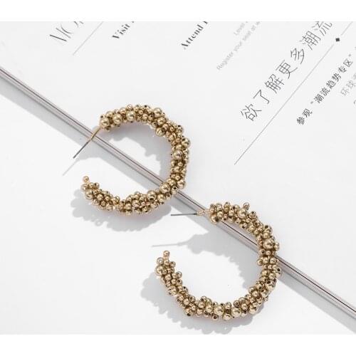 2020 Big Round Circle Hoop Earrings for Women Gold Color Metal Beads Geometric Earrings Statement Jewelry