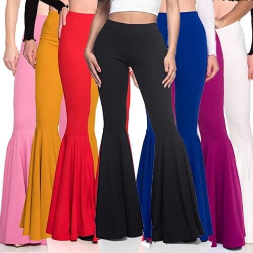 Women Tight Flare Trousers Solid Color Sexy Long Pants Casual Midi Waist Leggings Autumn Office Lady Pants