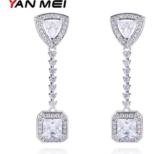 YANMEI square and triangle dangle earrings for women full Crystal Boucle D'oreille Fashion Jewelry YME7688