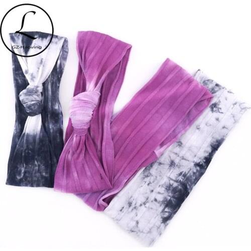 Women Black Tie Dye Ribbed Headband Hairbands 2020 New Soft Cotton Elastic Knot Headwear Hair Accessories For Ladies Girls