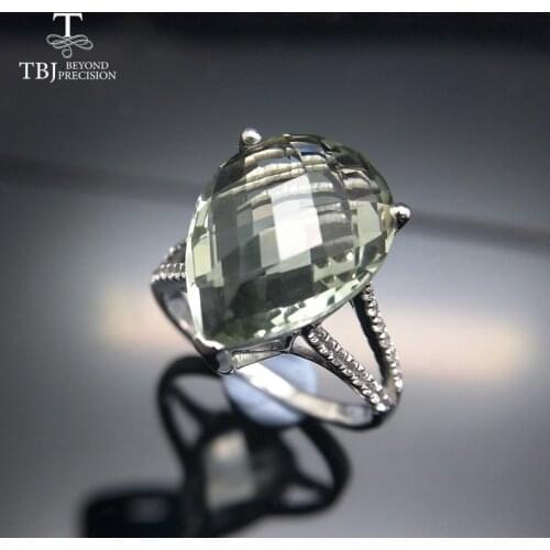 TBJ,Big natural 7ct green amethyst checkerboard cutting Ring in 925 sterling silver gemstone jewelry for girls with gift box