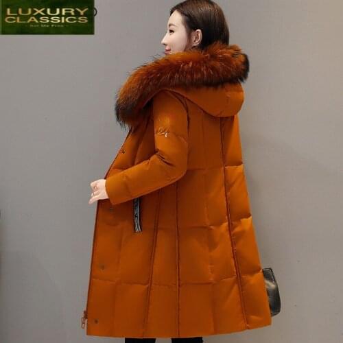 Female Coat Winter Down Jacket Women Winter Thick 90% White Duck Down Jackets Real Raccoon Fur Hooded Coats Parka LWL1144