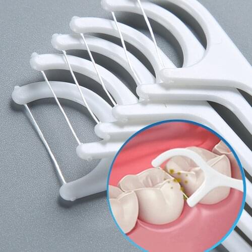 100Pcs/Bag Disposable Tooth Dental Floss Pick Cleaning Stick 7.5cm Interdental Braces Brush Toothpick Oral Hygiene Care Tools