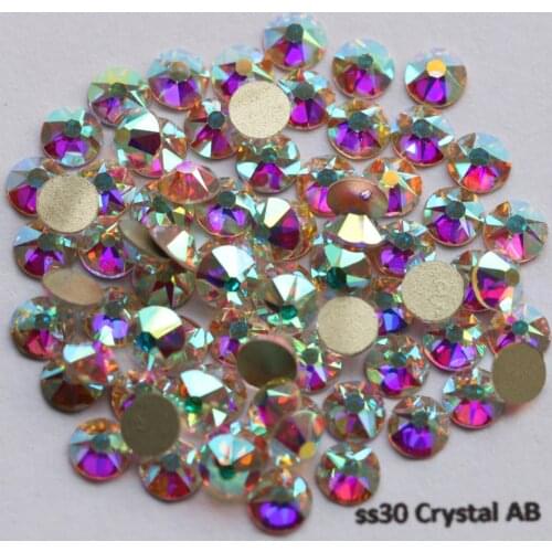 288pcs/Lot, AAA New Facted (8 big + 8 small) ss30 (6.3-6.5mm) Crystal AB Nail Art Glue On Non-hotfix Rhinestones