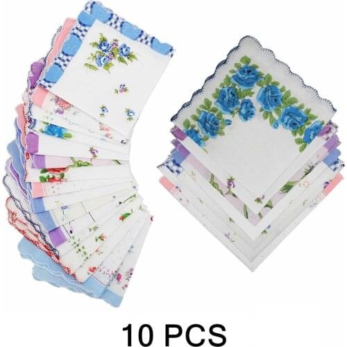 10 Pieces Women Soft Pocket Handkerchiefs Ladies Hankies Vintage Floral Print Handkerchiefs, 2021 Fashion 100% Cotton Hankies