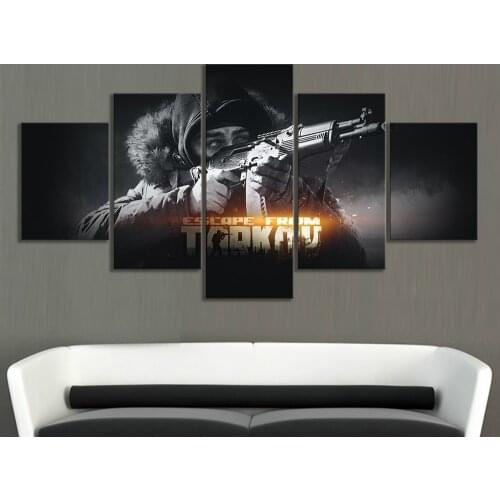 5pcs Black White Wall Painting HD Solider with Guns Wall Picture Escape From Tarkov Game Poster Canvas Paintings Wall Art Decor