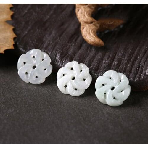 5PC Natural Jade12mm Emerald Lucky Flower Bead Accessories DIY Bangle Charm Jewellery Fashion Hand-Carved Luck Amulet Gift