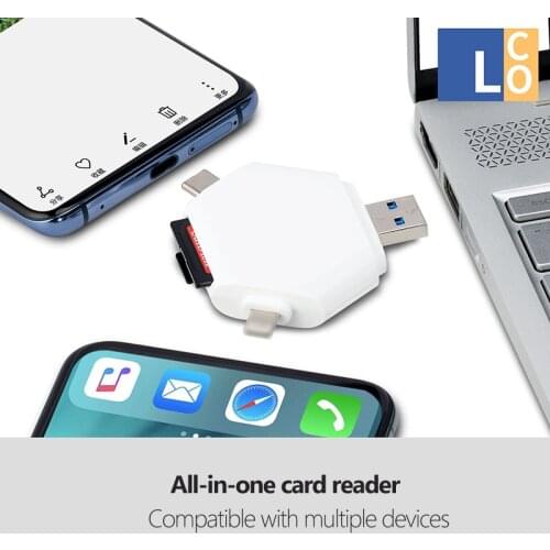 5-in-1 SD card reader USB Android micro USBC adapter 8pin for iPhone laptop Type-C OTG TF card Triangle splitter converter