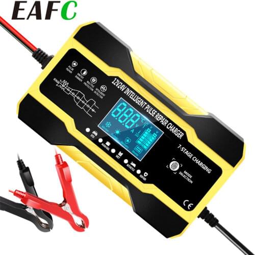 Motorcycle Car Battery Charger 12V 10A 24V 5A Pulse Repair Charger with LCD Display Automatic Smart Fast Auto Battery Charger