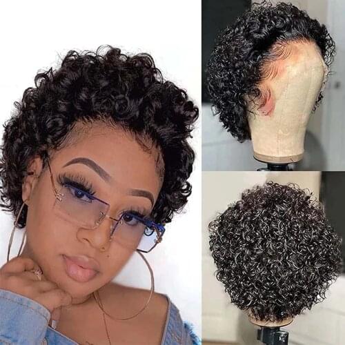 Bliss Short Curly Human Hair Wigs Pre Plucked Brazilian Bob Curly Pixie Cut Wig Human Hair Lace Frontal For Women Remy Hair