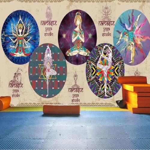 Milofi custom large wallpaper mural retro nostalgic indian yoga gym background wall paper mural decoration painting